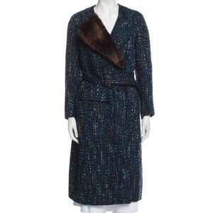 Dries Van Noten Plaid Wool Coat with Fur Trim
